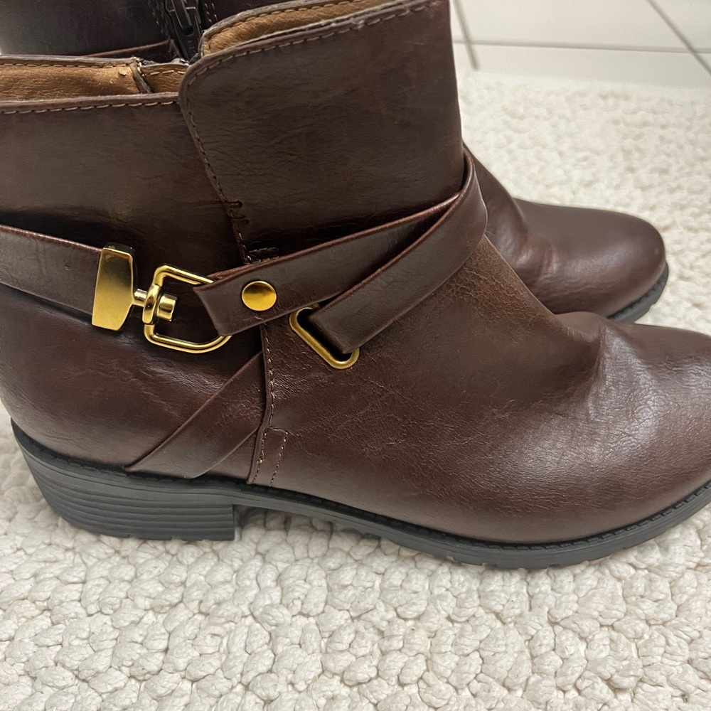 Brown Ankle Boots with Gold Buckle